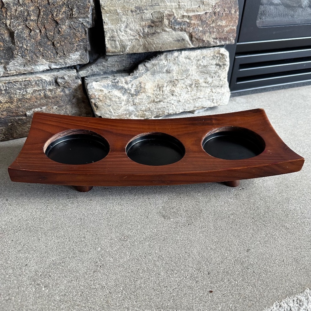 Medium wood finish 3 place table top candle holder